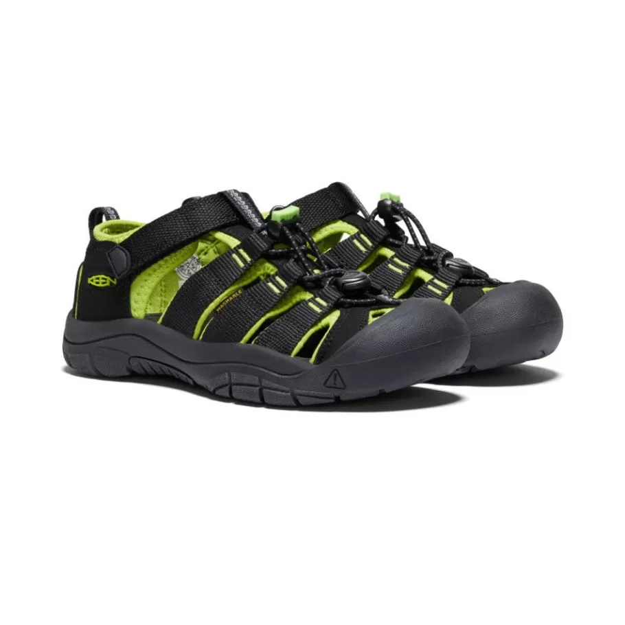 Kids KEEN Sandals-Big Kids' Newport H2 | Black/Lime Green