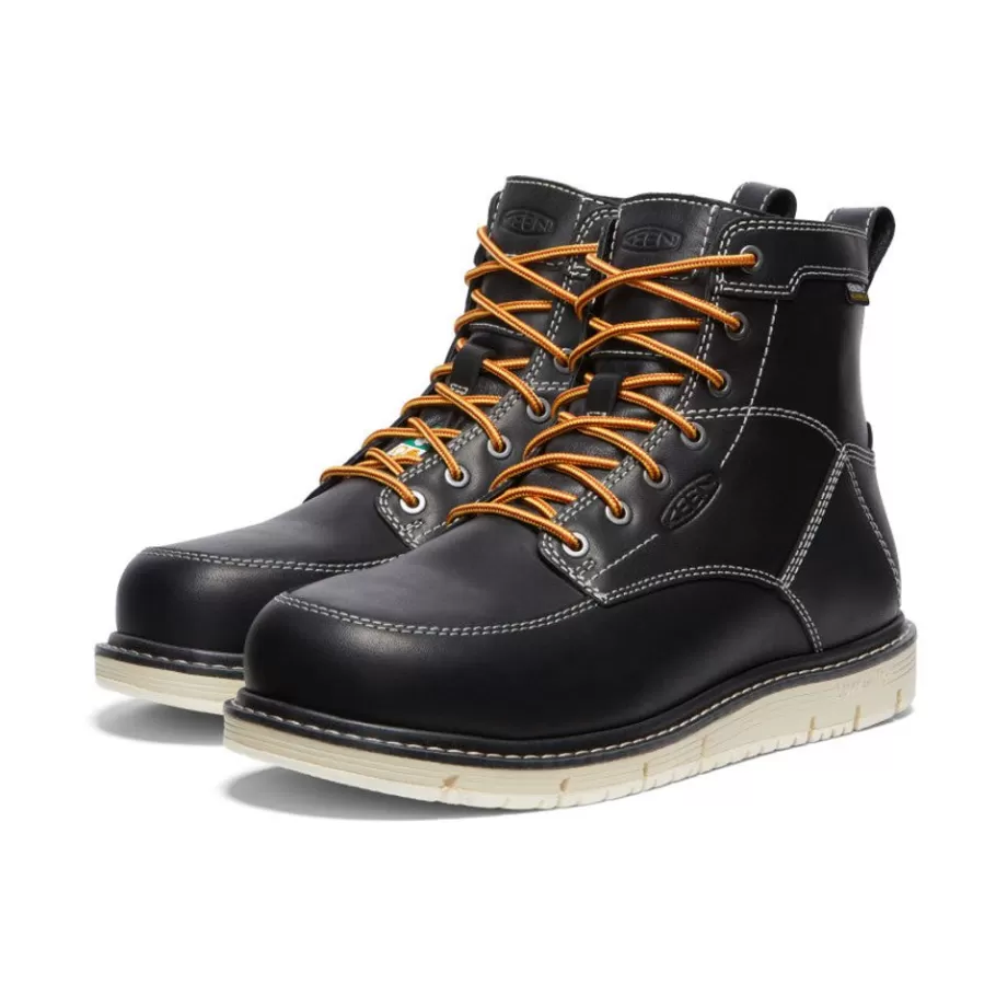 Men KEEN Work Boots & Shoes-Men'S Csa San Jose 6" Waterproof Boot (Aluminum Toe) | Black/Off White