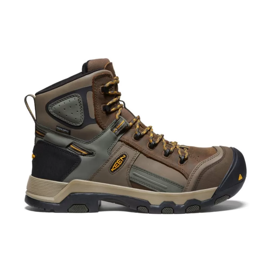 Men KEEN Work Boots & Shoes-Men'S Davenport Al Waterproof Mid (Composite Toe) | Shitake/Forest Night