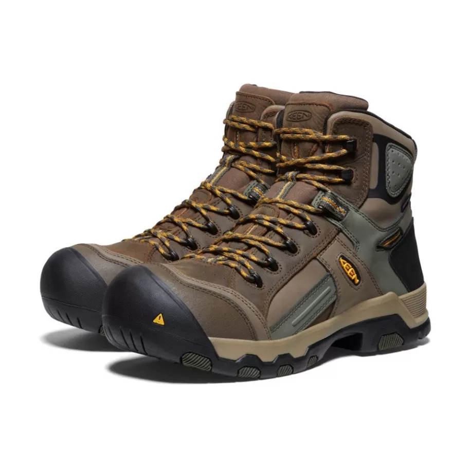 Men KEEN Work Boots & Shoes-Men'S Davenport Al Waterproof Mid (Composite Toe) | Shitake/Forest Night