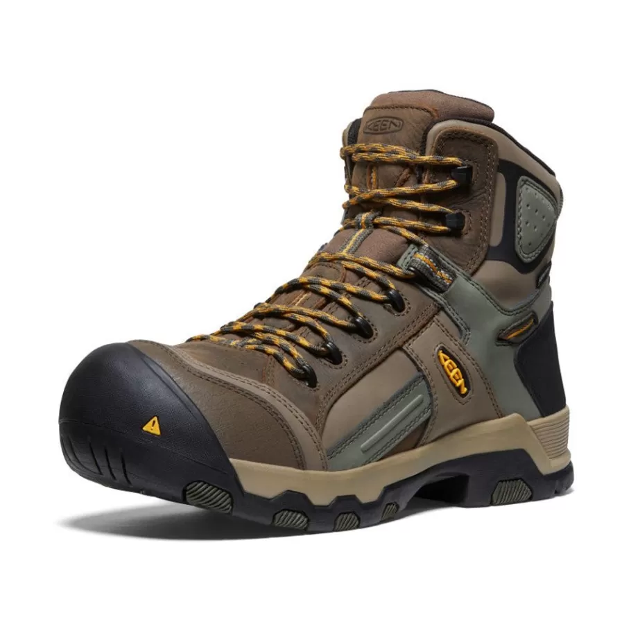 Men KEEN Work Boots & Shoes-Men'S Davenport Al Waterproof Mid (Composite Toe) | Shitake/Forest Night