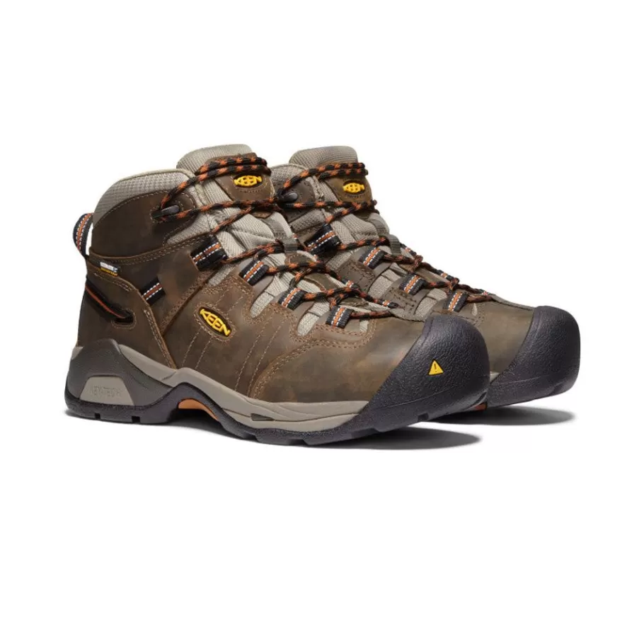Men KEEN Work Boots & Shoes-Men'S Detroit Xt Waterproof Boot (Soft Toe) | Black Olive/Leather Brown