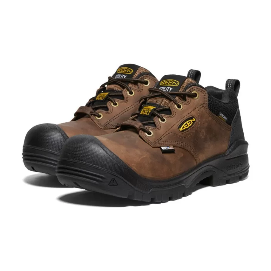 Men KEEN Work Boots & Shoes-Men'S Independence Oxford Waterproof Shoe (Carbon-Fiber Toe) | Dark Earth/Black