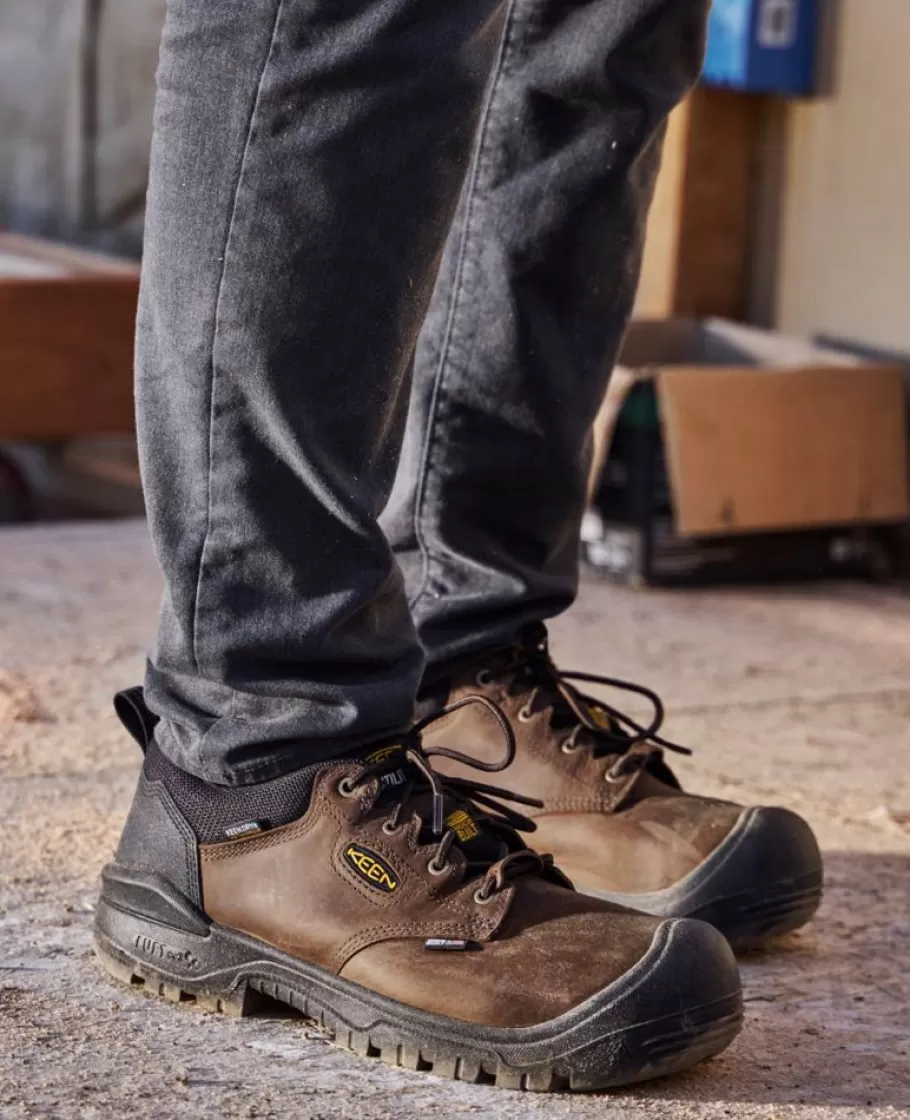 Men KEEN Work Boots & Shoes-Men'S Independence Oxford Waterproof Shoe (Carbon-Fiber Toe) | Dark Earth/Black