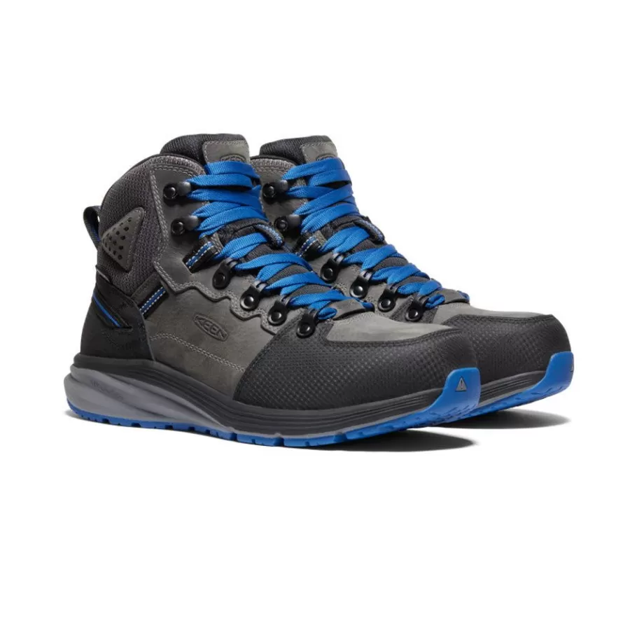 Men KEEN Work Boots & Shoes-Men'S Red Hook Waterproof Boot (Carbon-Fiber Toe) | Steel Grey/Bright Cobalt