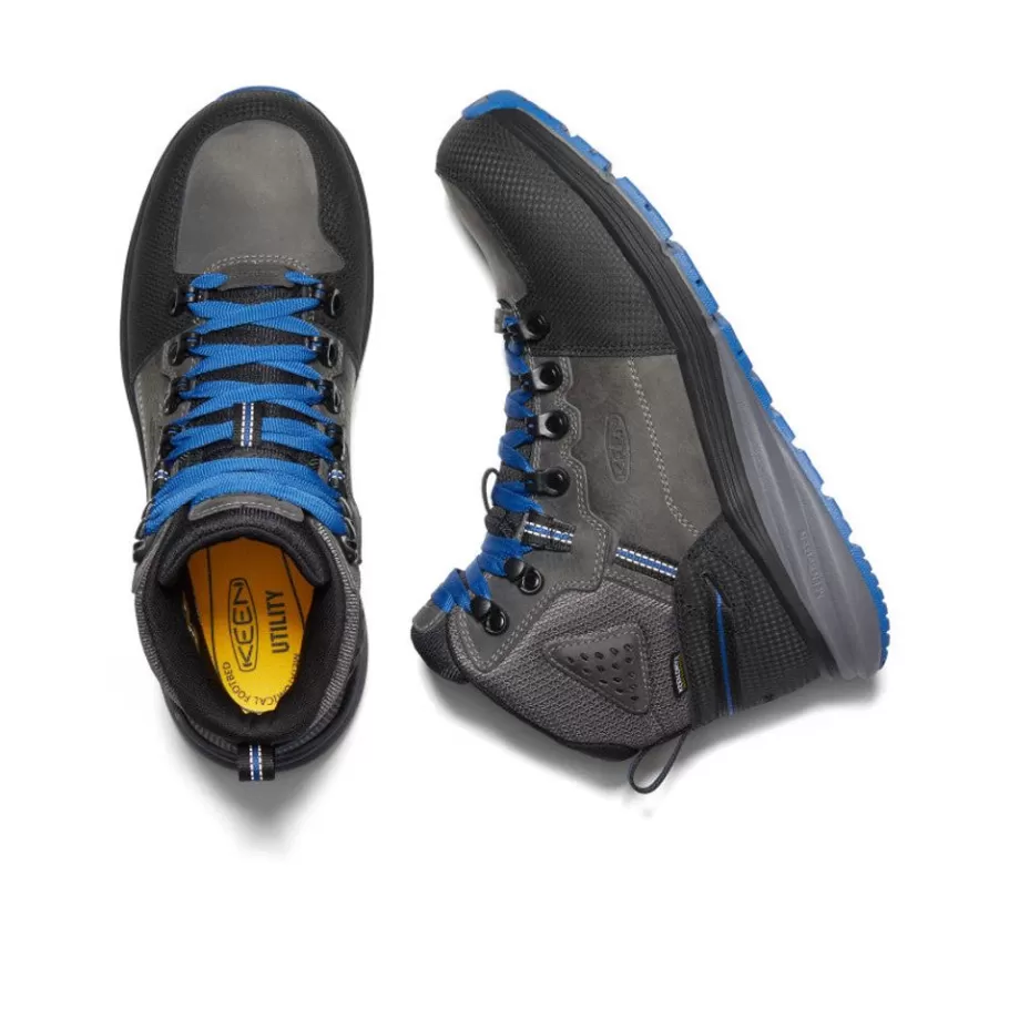 Men KEEN Work Boots & Shoes-Men'S Red Hook Waterproof Boot (Carbon-Fiber Toe) | Steel Grey/Bright Cobalt