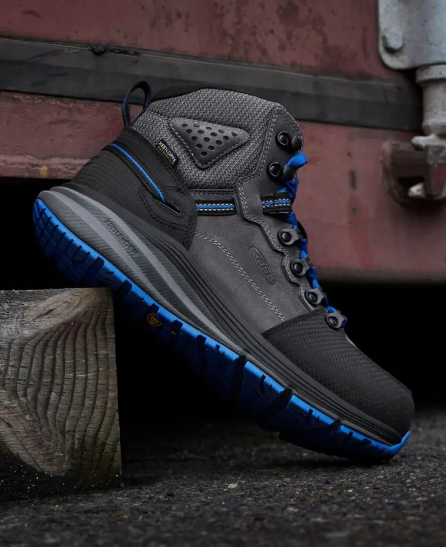Men KEEN Work Boots & Shoes-Men'S Red Hook Waterproof Boot (Carbon-Fiber Toe) | Steel Grey/Bright Cobalt