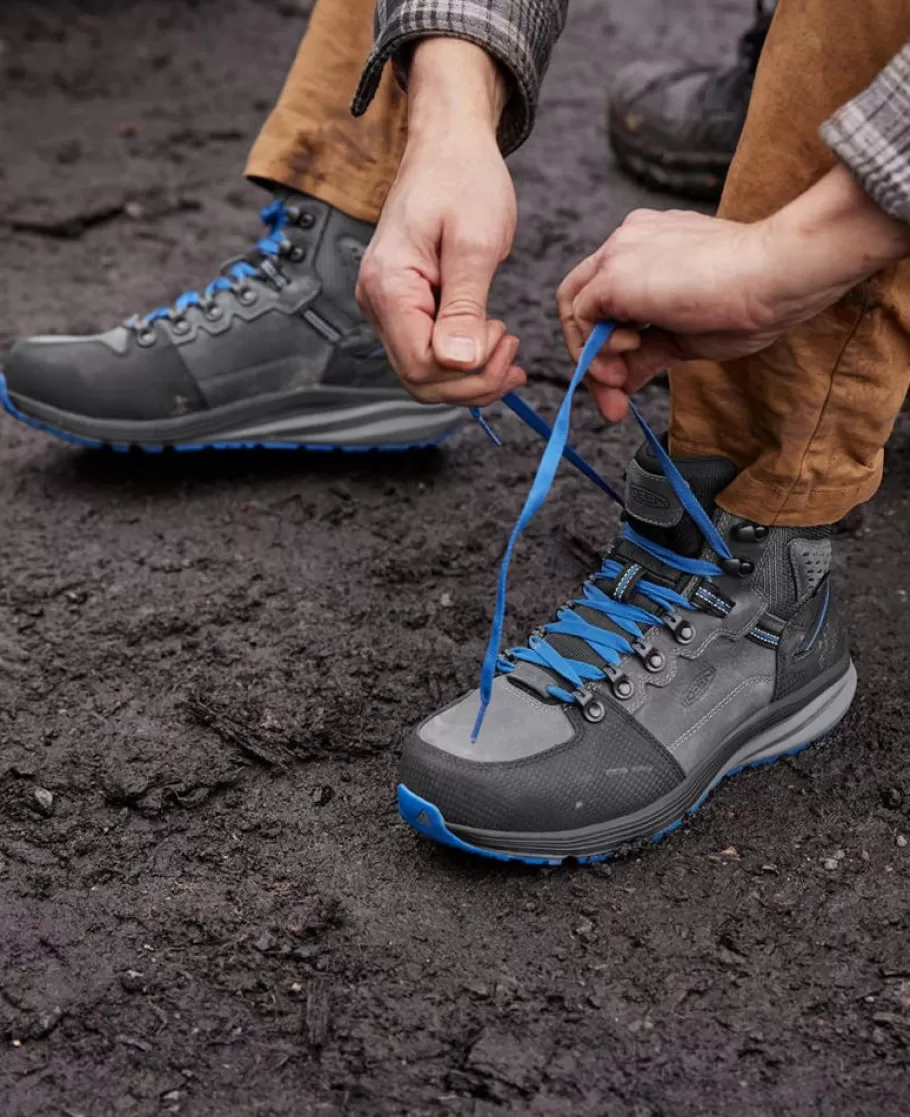 Men KEEN Work Boots & Shoes-Men'S Red Hook Waterproof Boot (Carbon-Fiber Toe) | Steel Grey/Bright Cobalt